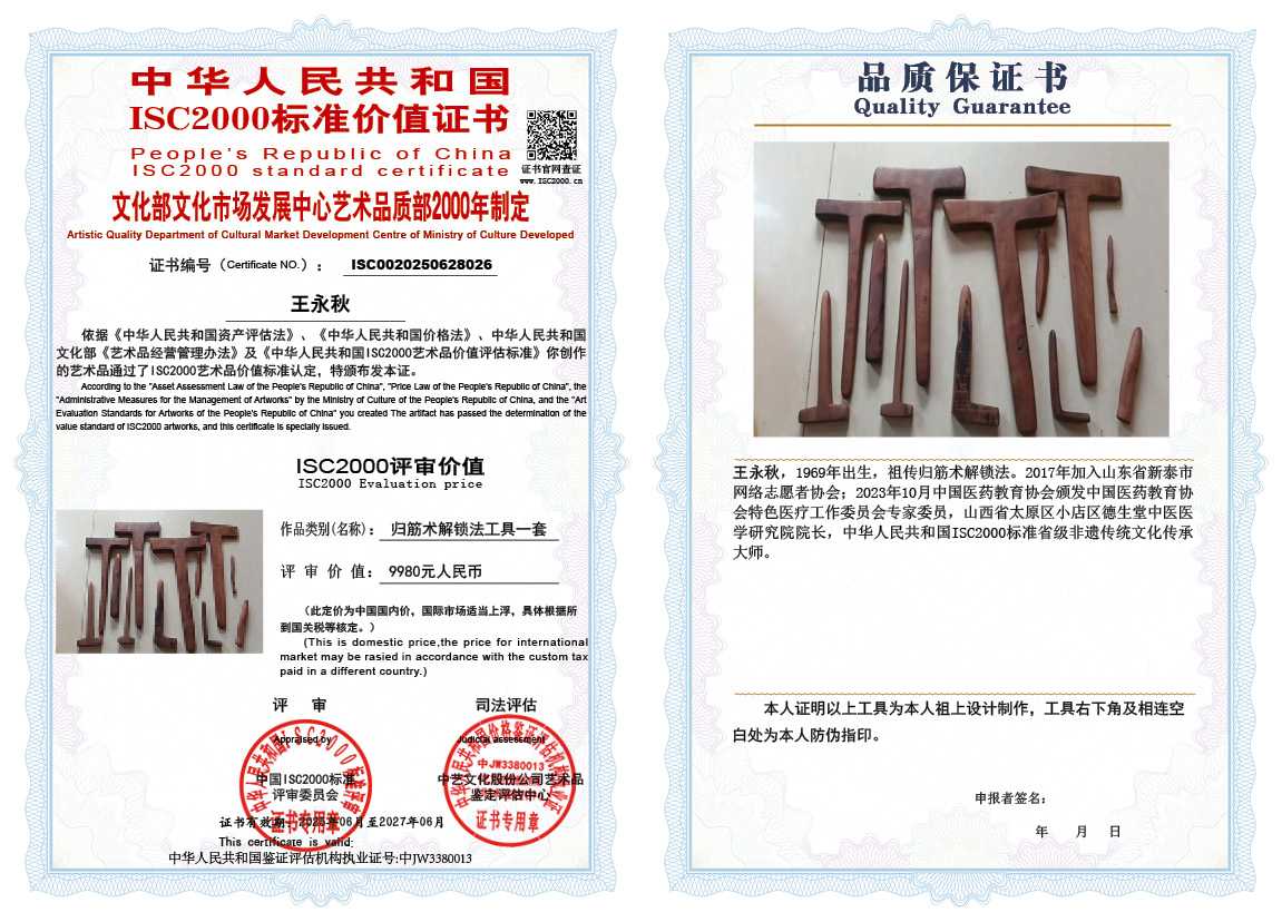 王永秋《归筋术解锁法工具一套》